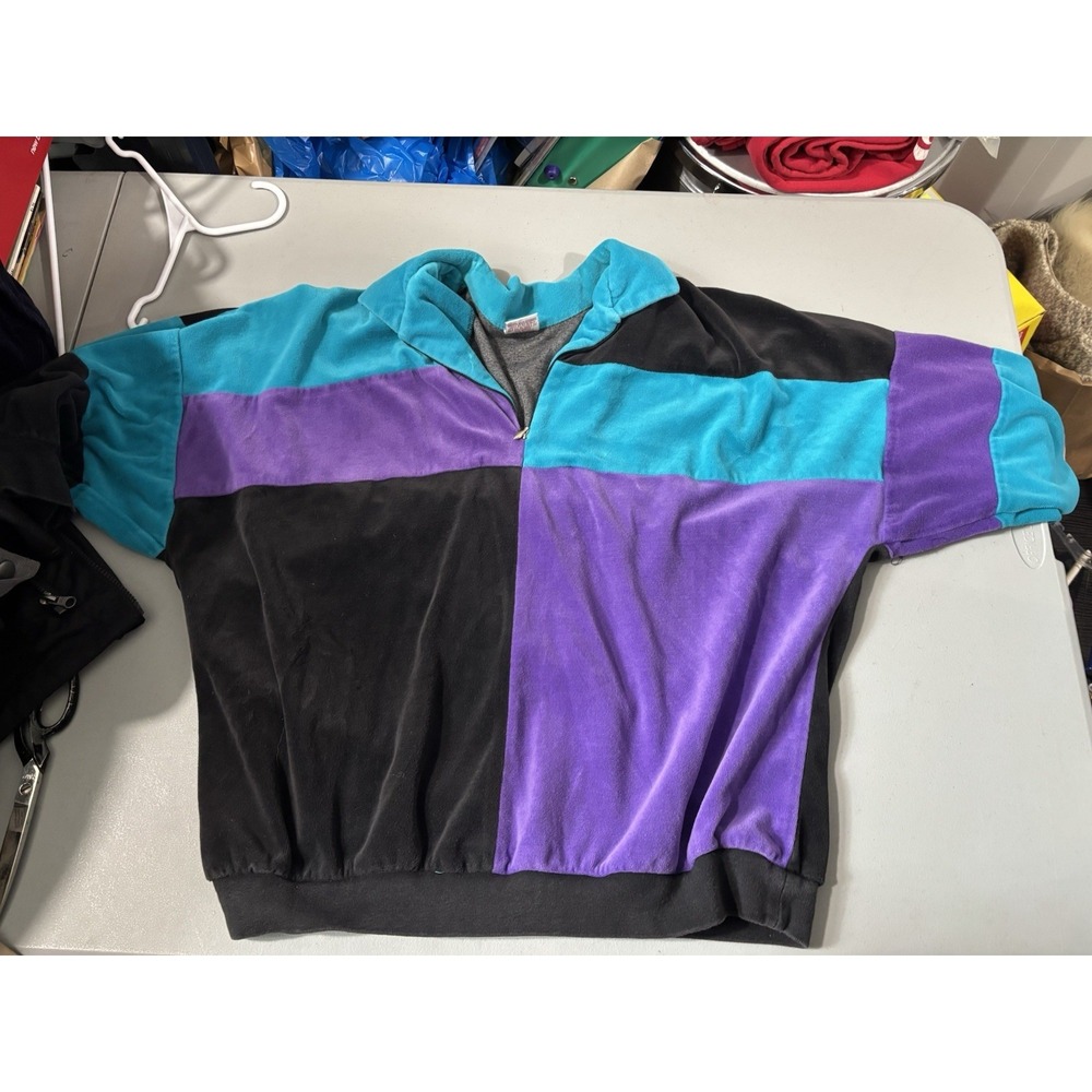 VINTAGE G.W. A Division of Graff Shirt Womens Large Teal Purple Black Colorblock